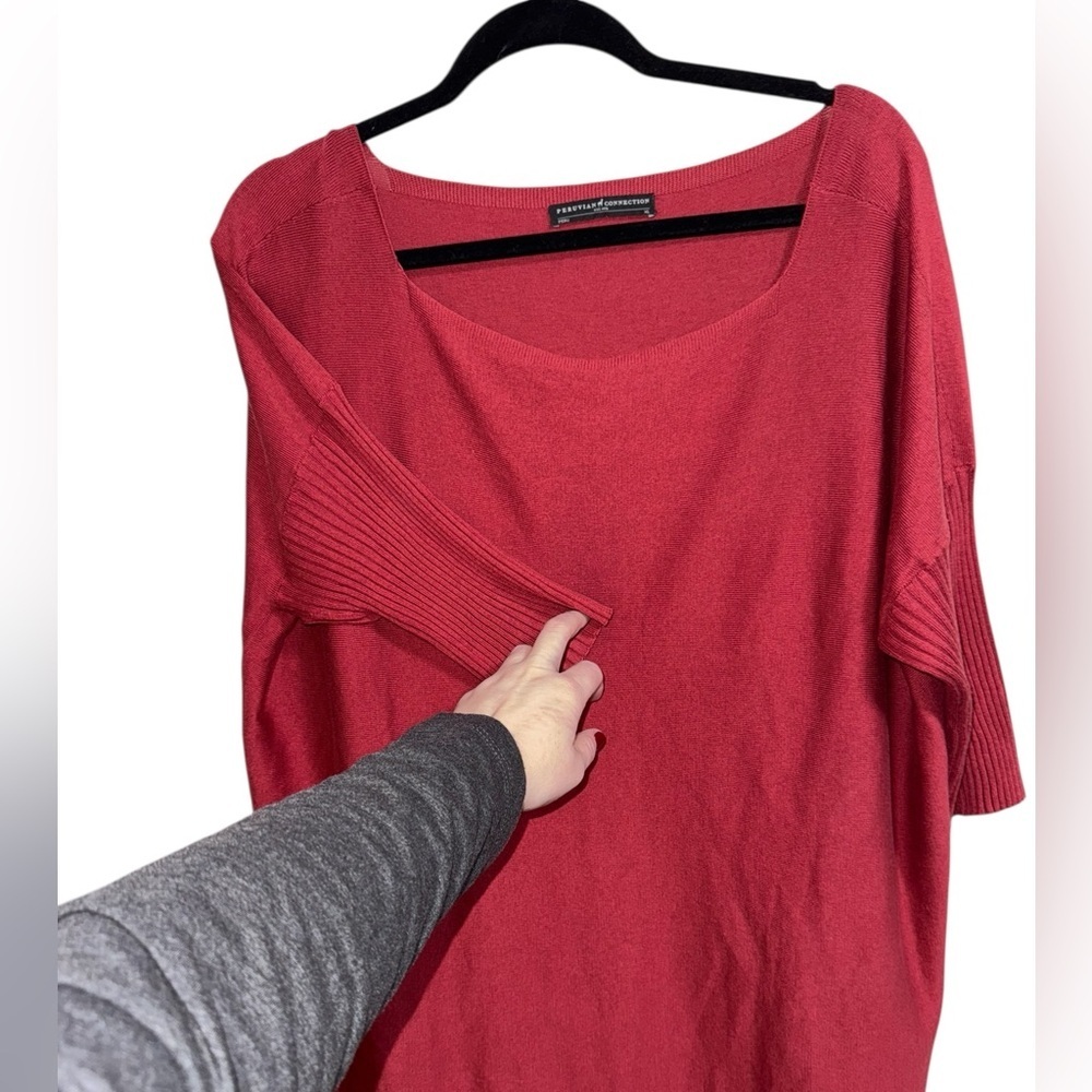 Peruvian Connection Oversized Pima Cotton Modal Knit Top XL Red Dolman Sleeve - Picture 3 of 11